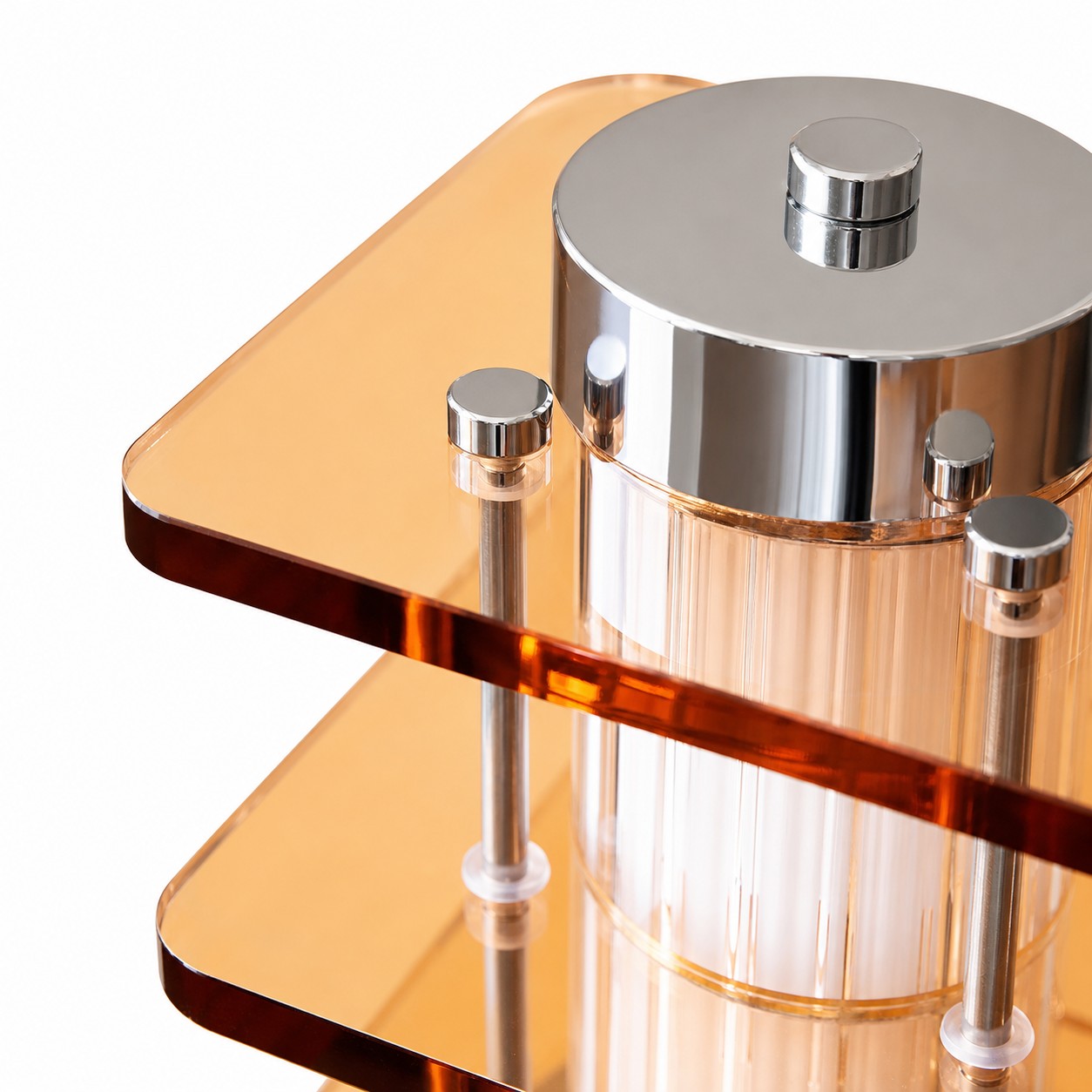 Amber acrylic and chrome Bauhaus ceiling lamp close detail