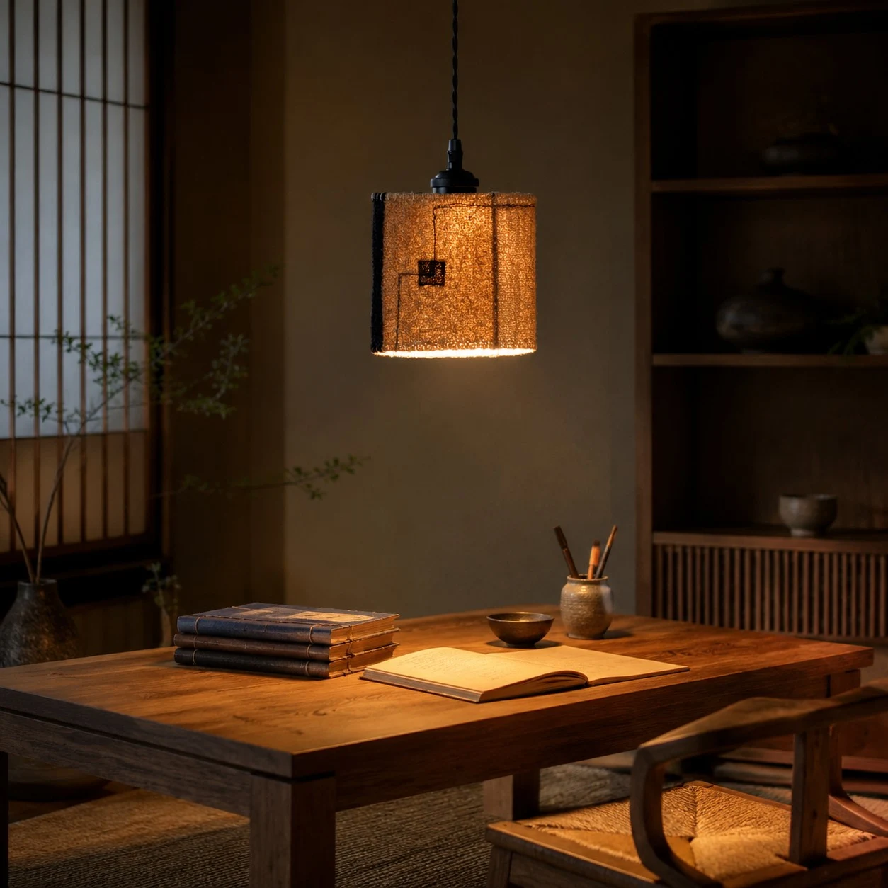 Natural Loofah Woven Pendant Lamp Wabi Sabi Patchwork Hanging Light