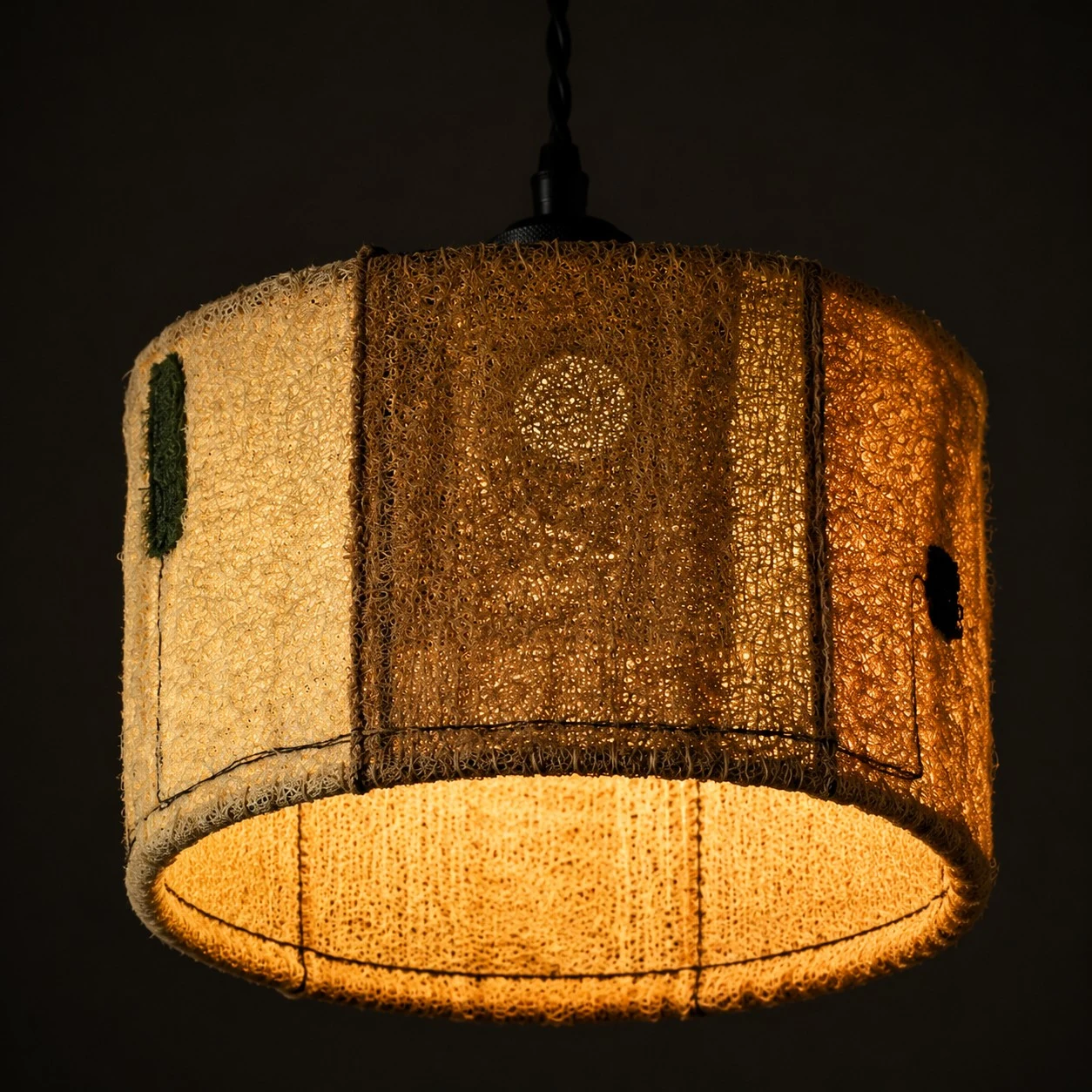 Natural Loofah Woven Pendant Lamp Wabi Sabi Patchwork Hanging Light