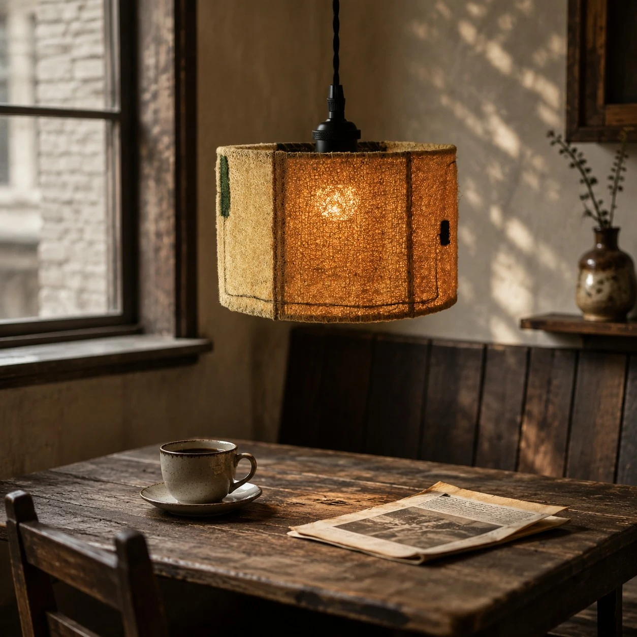 Natural Loofah Woven Pendant Lamp Wabi Sabi Patchwork Hanging Light