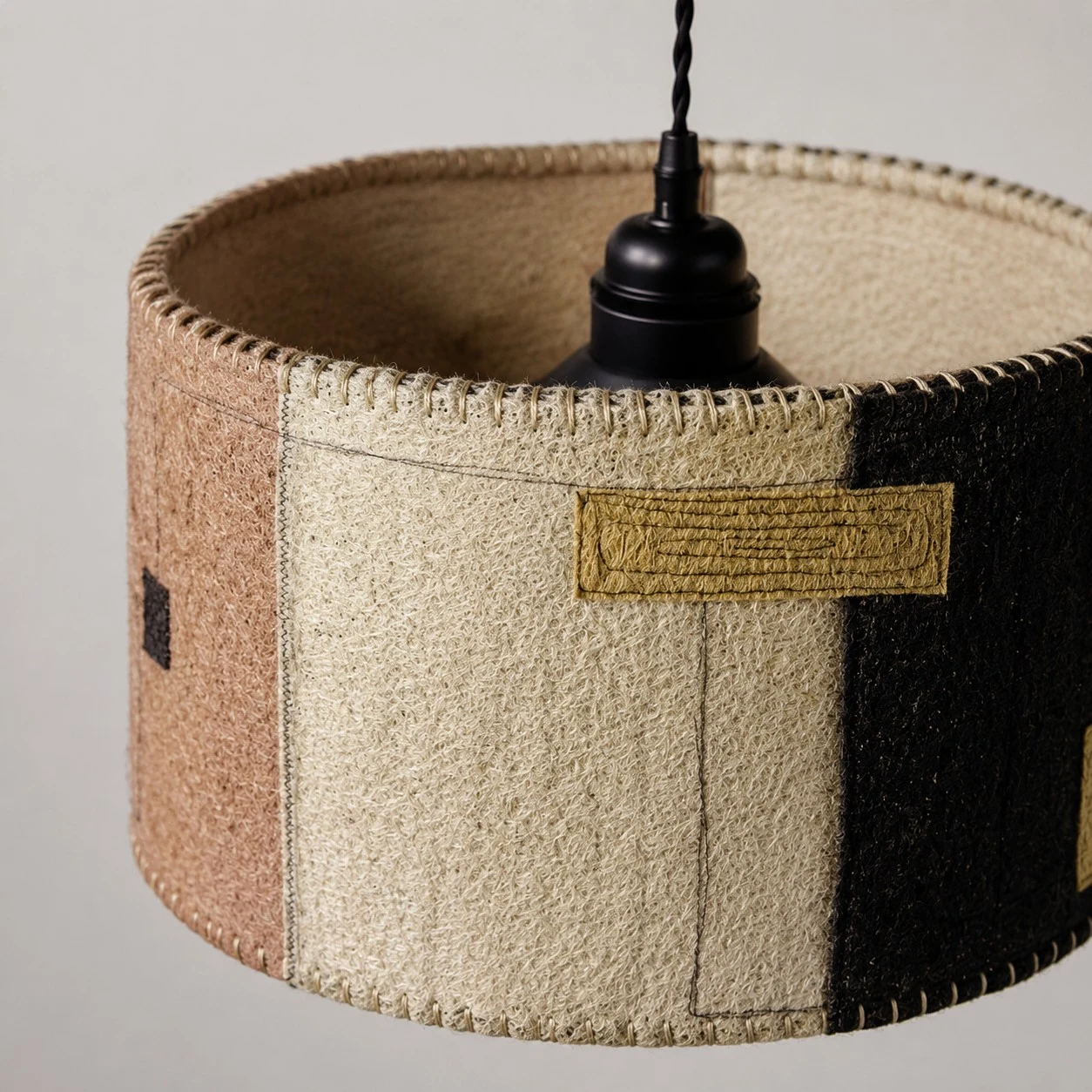 Natural Loofah Woven Pendant Lamp Wabi Sabi Patchwork Hanging Light