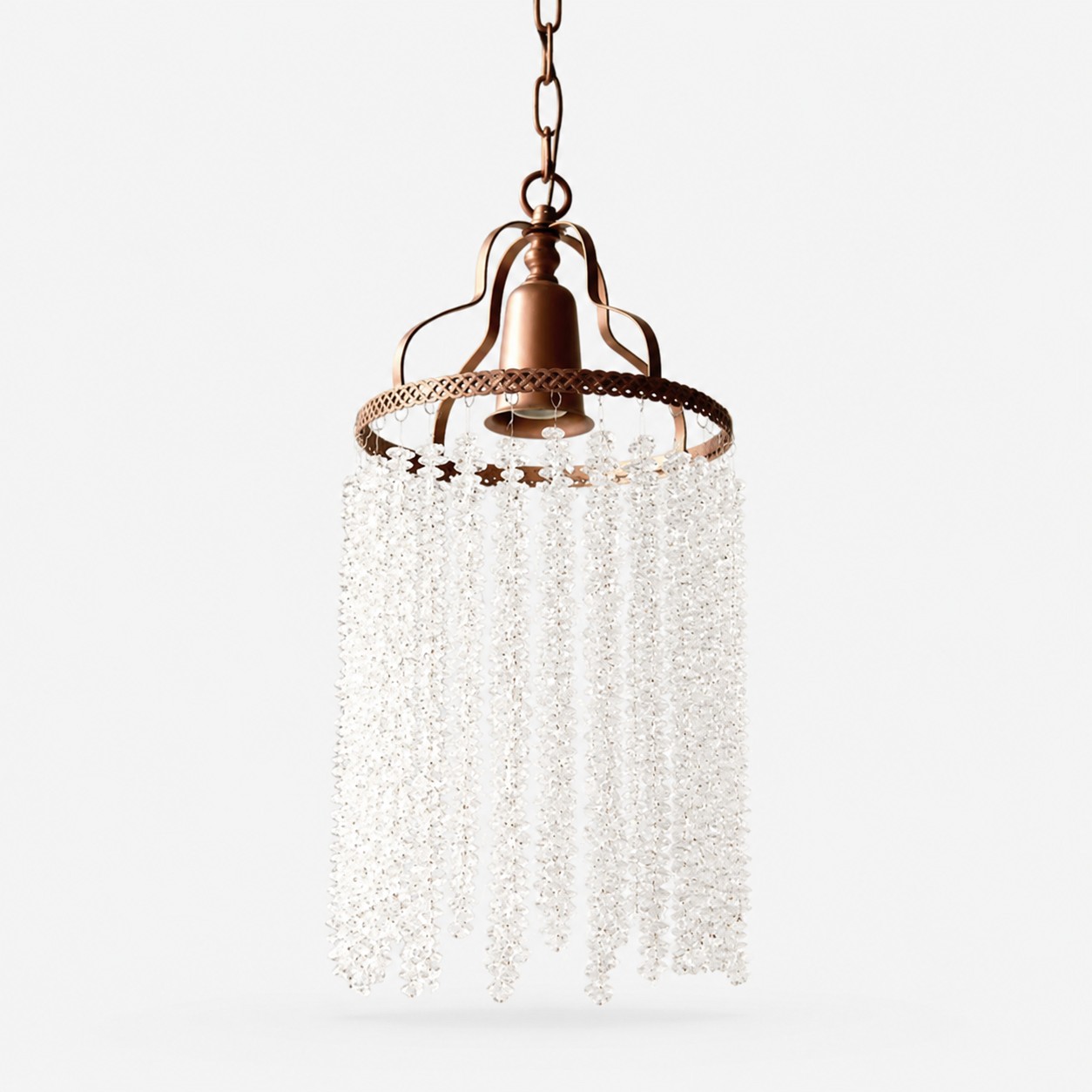 Large vintage crystal fringe pendant chandelier on a white background