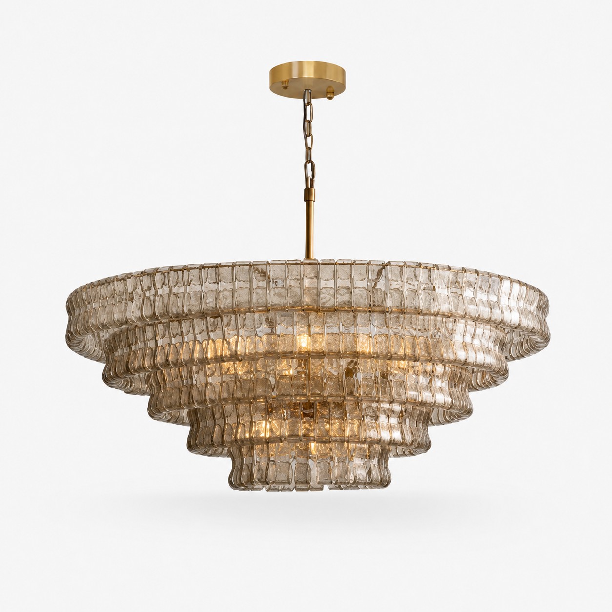 French vintage ripple glass chandelier with smoked glass