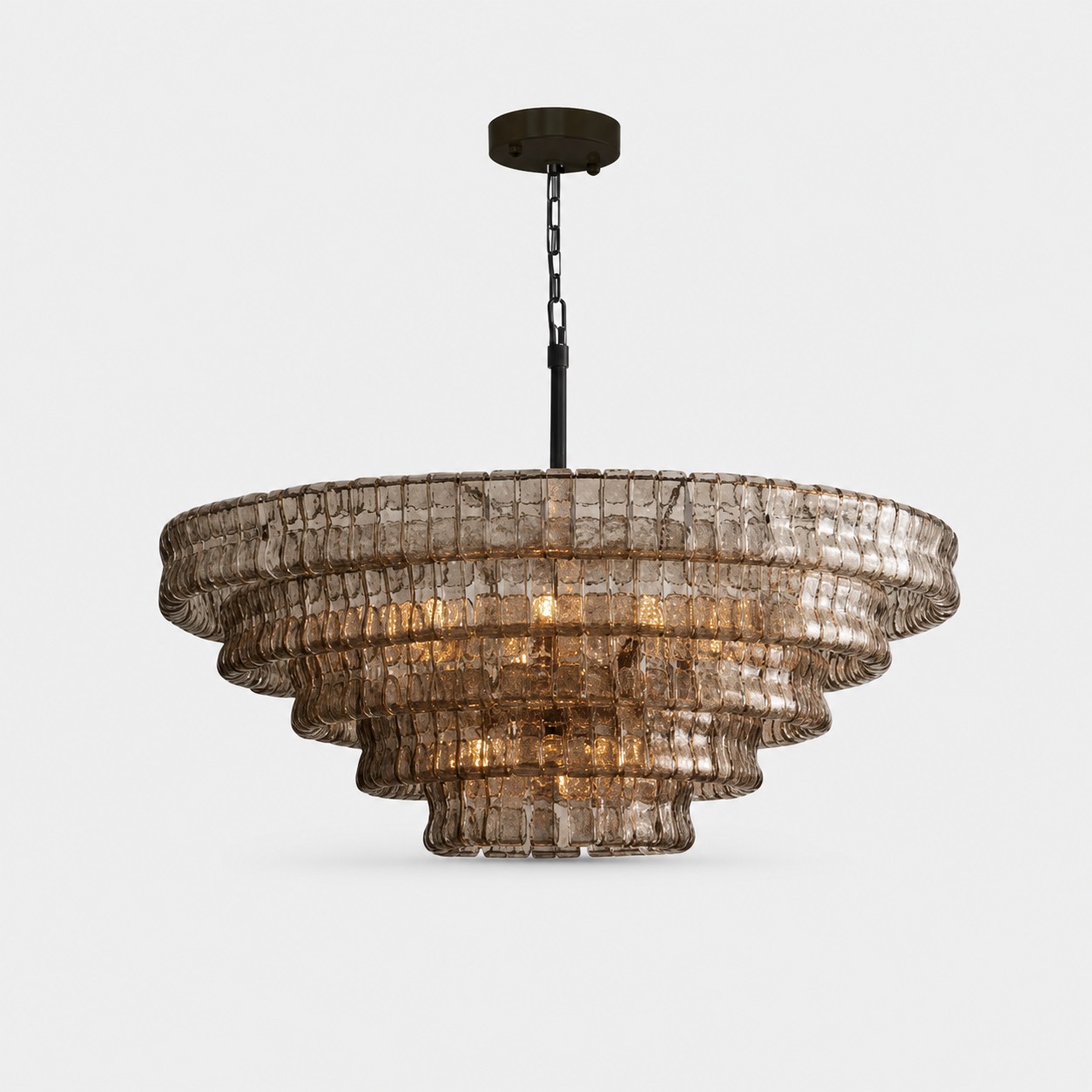 French vintage ripple glass chandelier with smoked glass