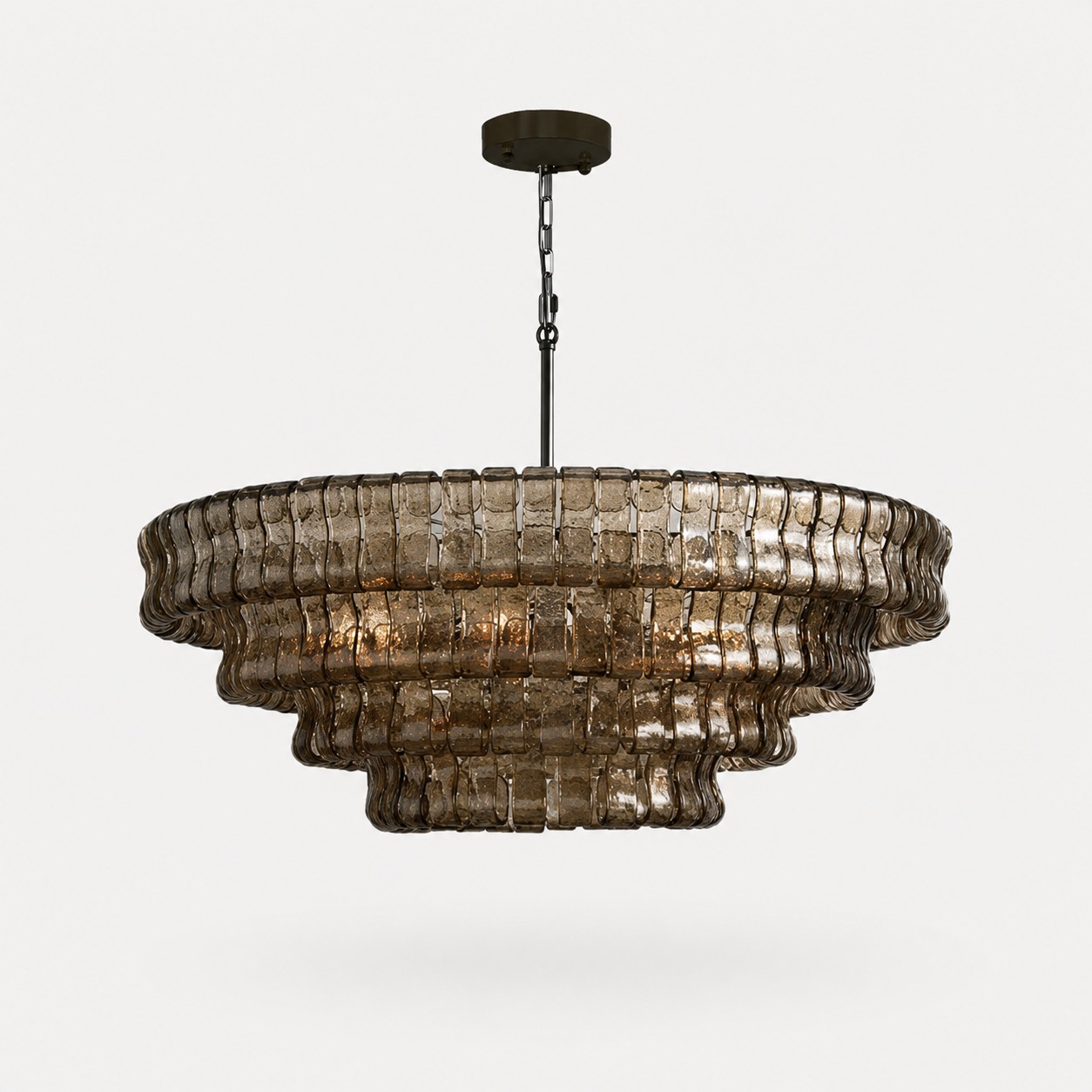French vintage ripple glass chandelier with smoked glass