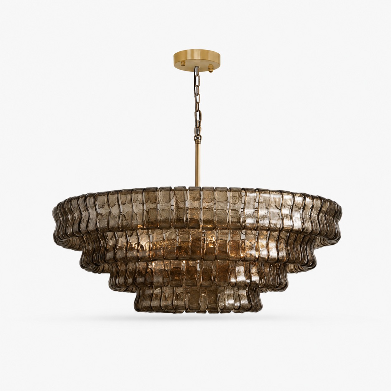 French vintage ripple glass chandelier with smoked glass