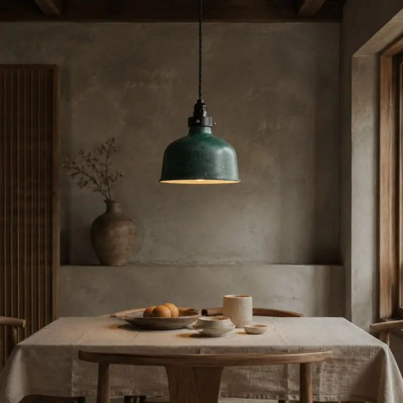 Green pendant in a rustic interior