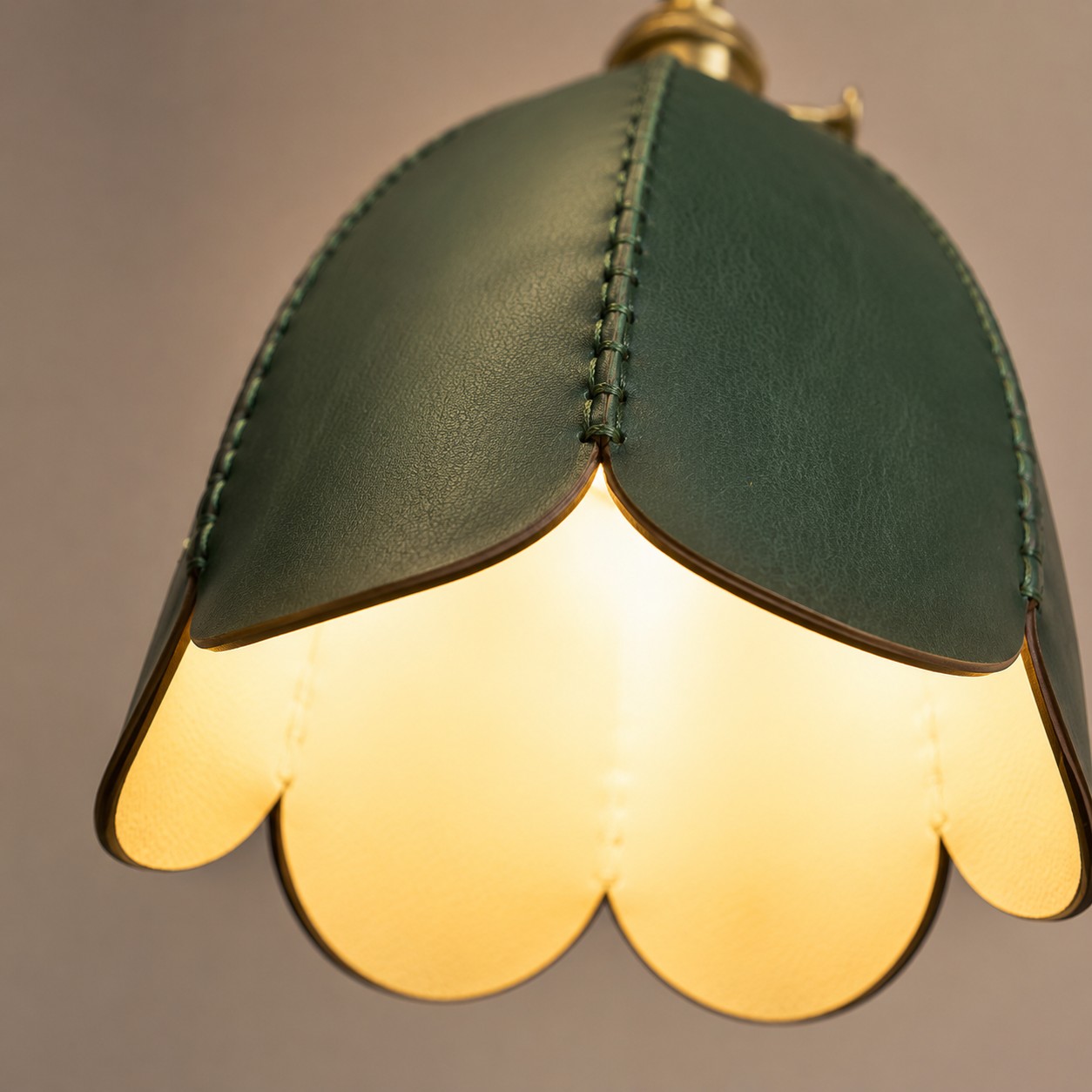 Lit scalloped leather shade detail