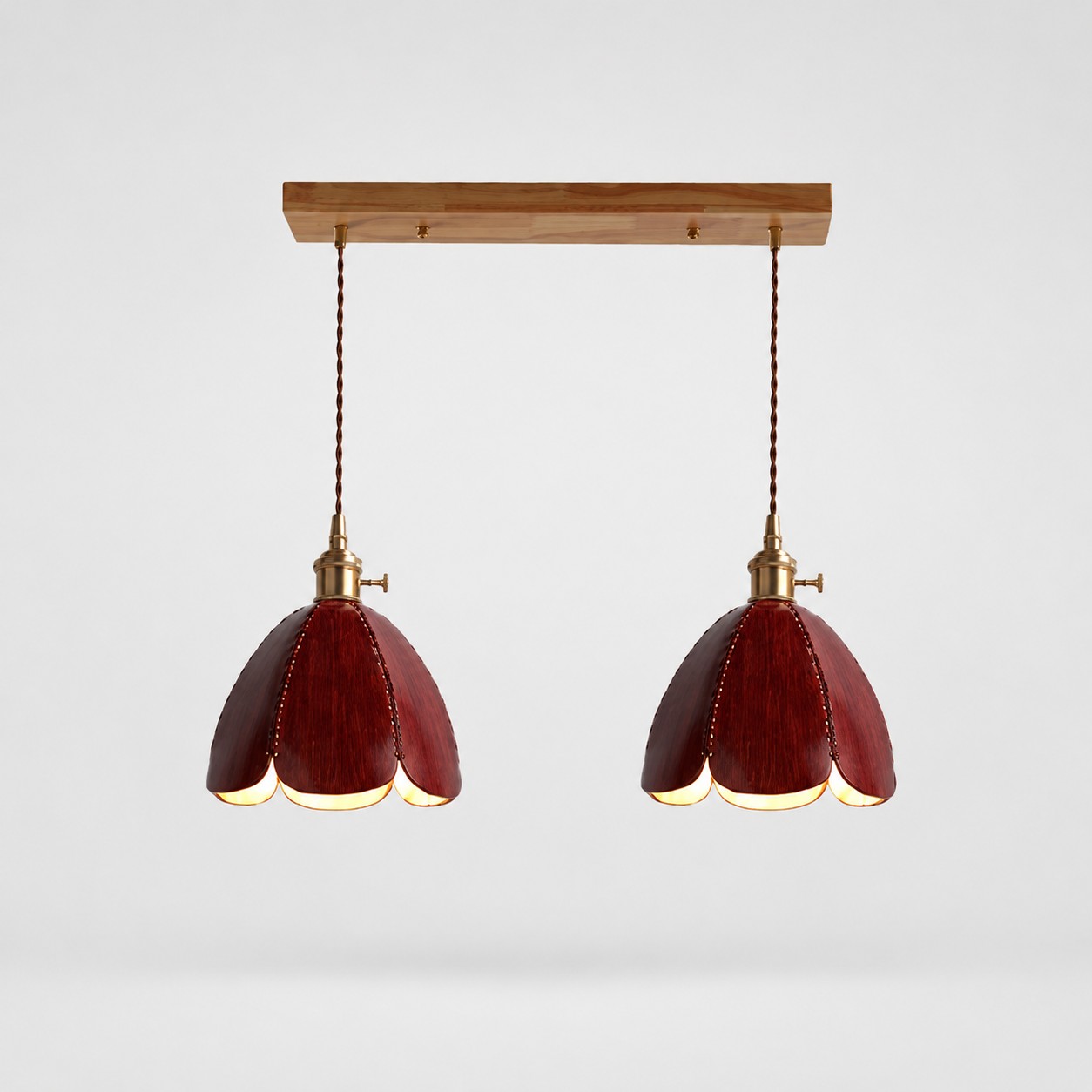Two-light brown leather linear pendant