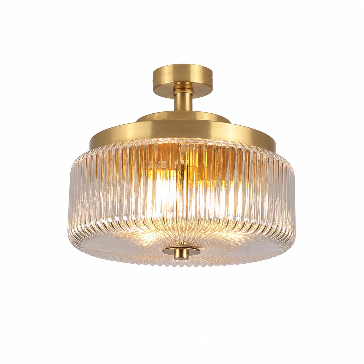 Natural brass flush mount ribbed glass ceiling lamp