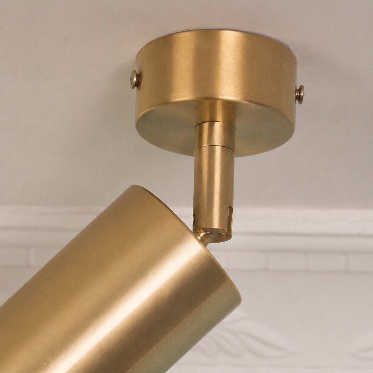 Brass ceiling canopy and adjustable joint detail