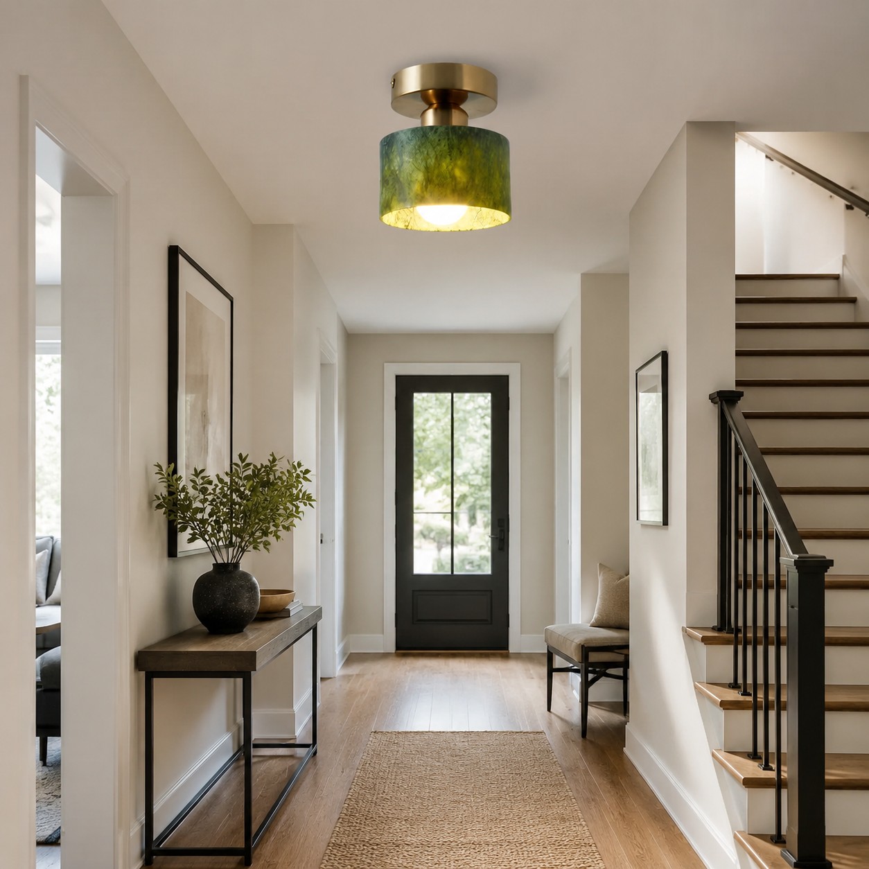 jade ceiling light installed in an entry hallway
