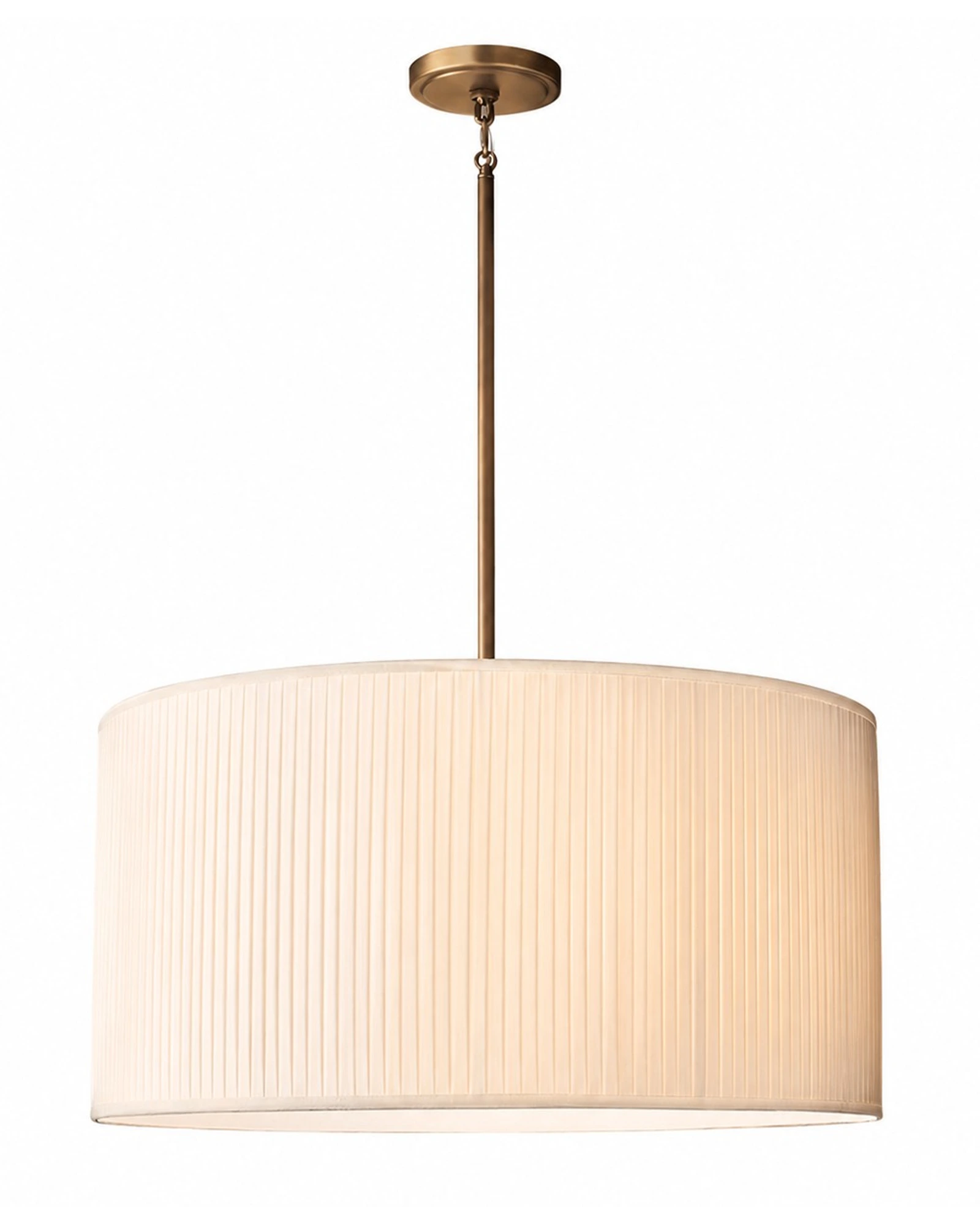 Lustre Dumora avec abat-jour blanc plissé et finition laiton vieilli