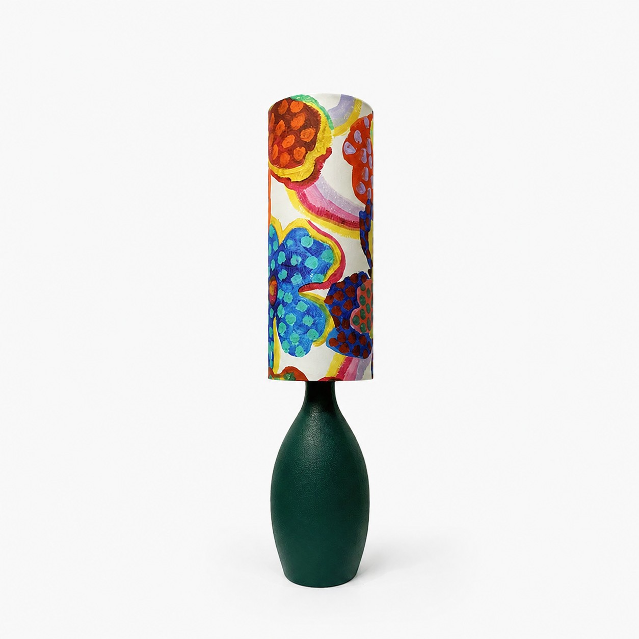 Wielokolorowa lampa stołowa z motywem kwiatowym
