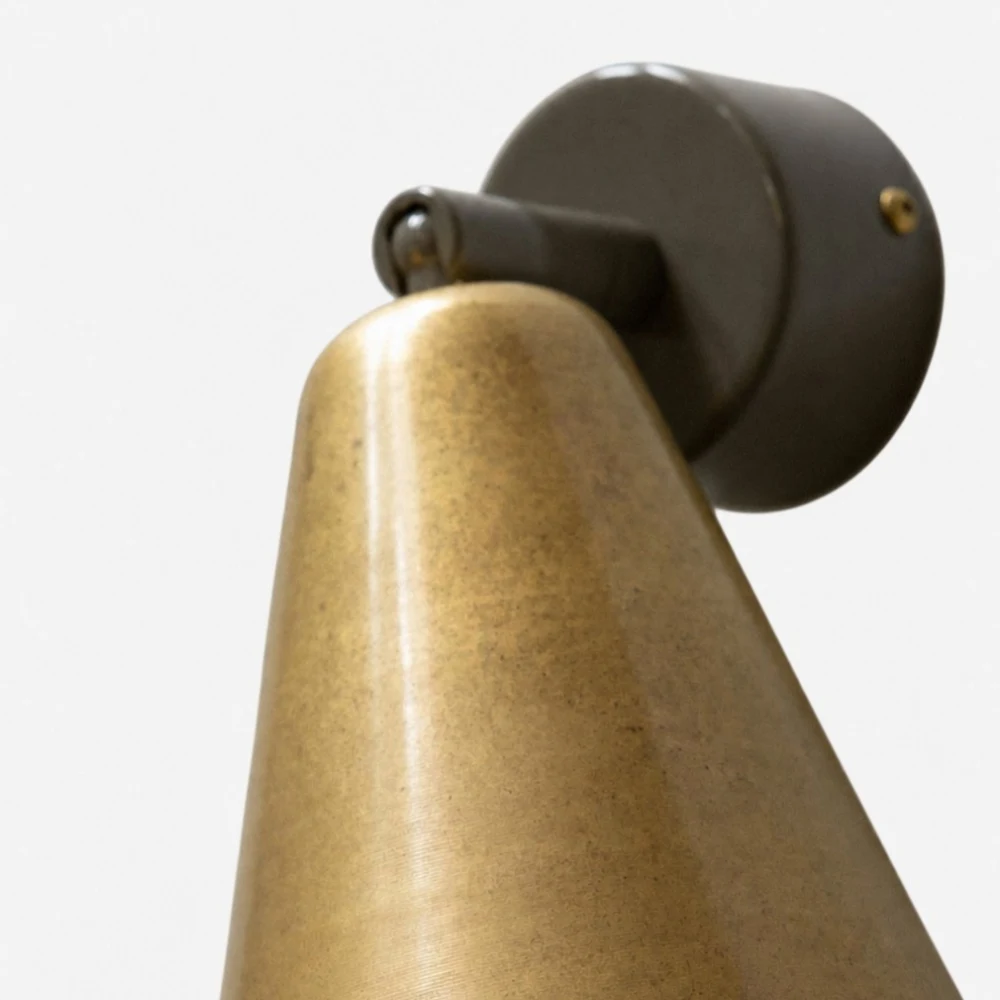 Brass cone wall lamp side detail