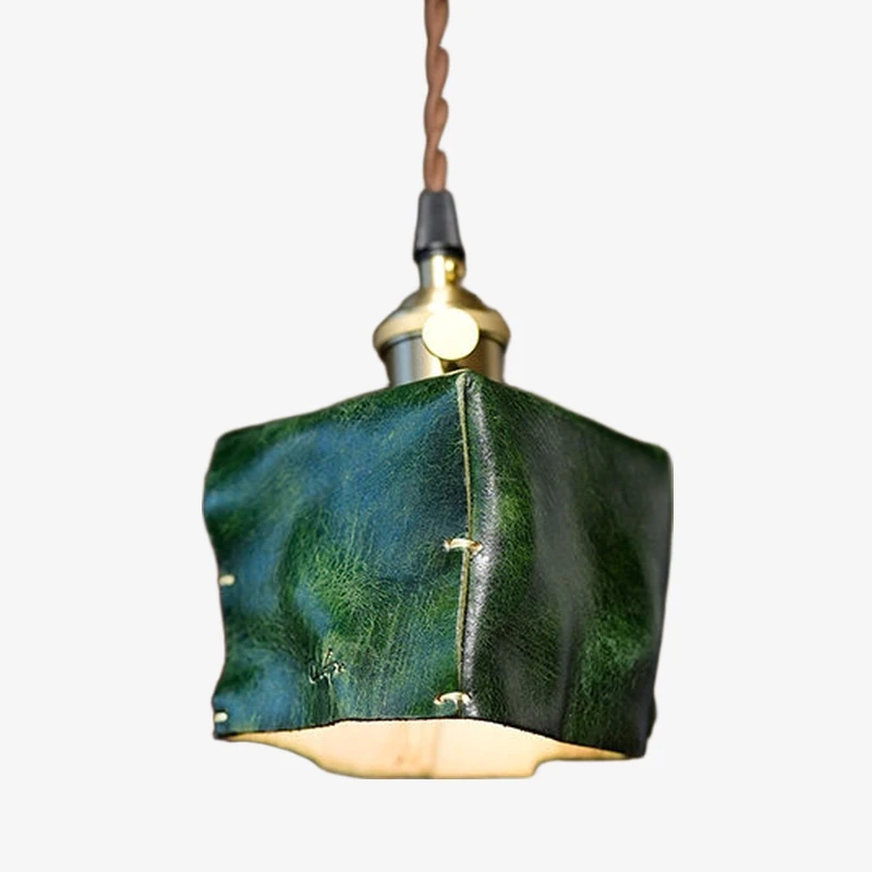9 x 9 cm ink green leather pendant shade