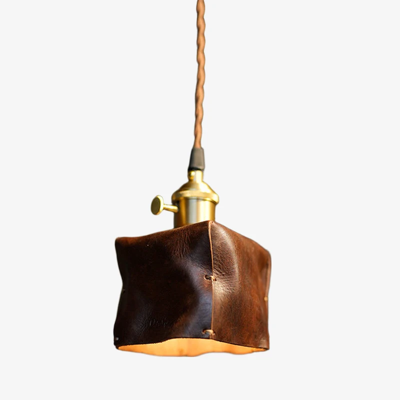 9 x 9 cm deep brown leather pendant shade